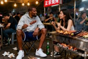 KD邀请女主持人看比赛：来德州我请你吃烧烤 德州人就是热情好客图片